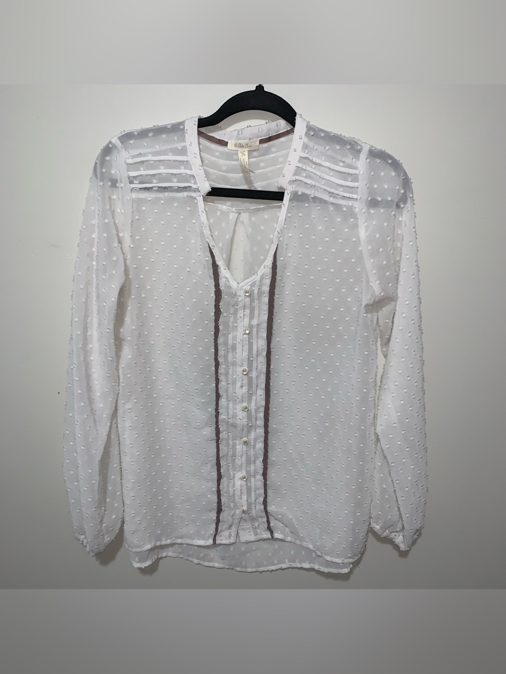 Matilda Jane White Swiss Dot Sheer Button Front Blouse